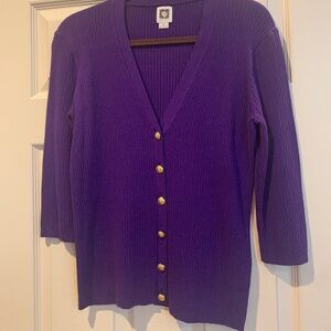 Anne Klein Purple V-neck Cardigan Sweater sz M